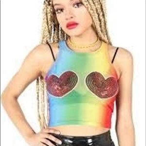 Iron Fist Somewhere Rainbow Tie Dye Mesh Heart Crop Tank